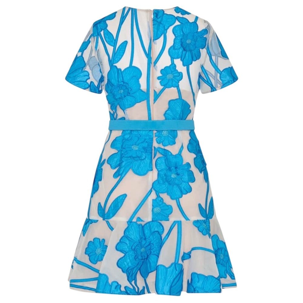 Milly Rosie Grand Fleur Embroidered Floral Applique Mesh Mini Dress Blue Size 0 - Picture 4 of 15